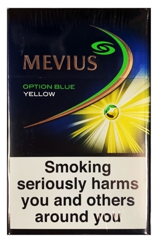 Mevius Option Blue Yellow  บุหรี cigarette (1 เม็ดบีบ - Made In Japan Nicotin : 0.5mg tar : 5 mg Carbon-monoxide : 5mg)